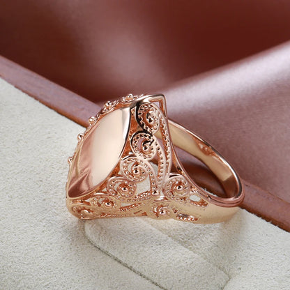 Kinel Hot Fashion Glossy Rings for Women 585 Rose Gold Unique Pattern Rhombus Rings Ethnic Bride Wedding Jewelry 2022 New