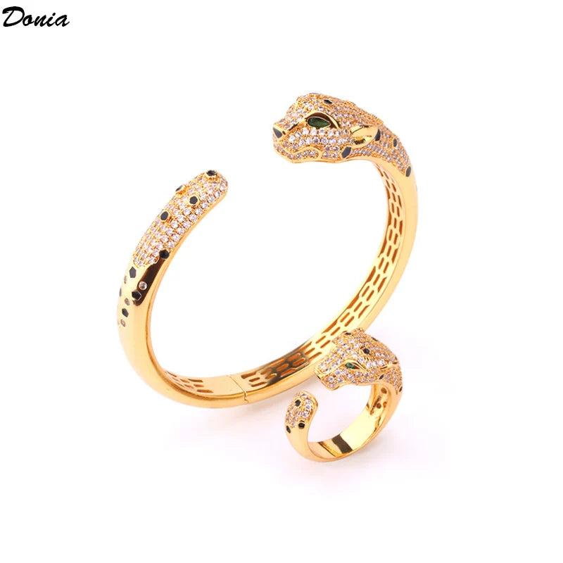 Donia Jewelry New European and American luxury fashion leopard bracelet inlaid AAA zircon leopard ring bracelet set