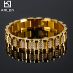 High Quality Zircon-Studded Men Hip Hop Bracelet Titanium Steel Shiny Chunky Chain Bracelet Gold/Silver Color