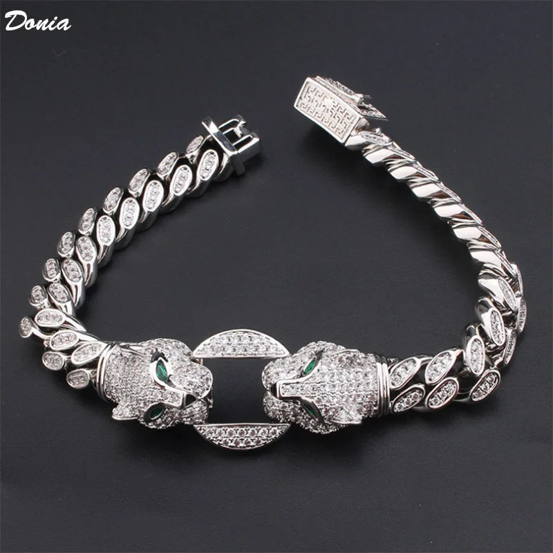 Donia Jewelry European and American fashion luxury two-headed leopard domineering bracelet copper AAA zircon creative bracelet