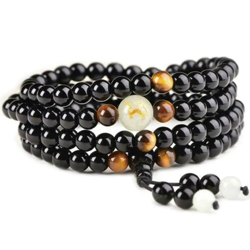 Luminous Dragon Mala Yoga Black Onyx Beads Charm Bracelet