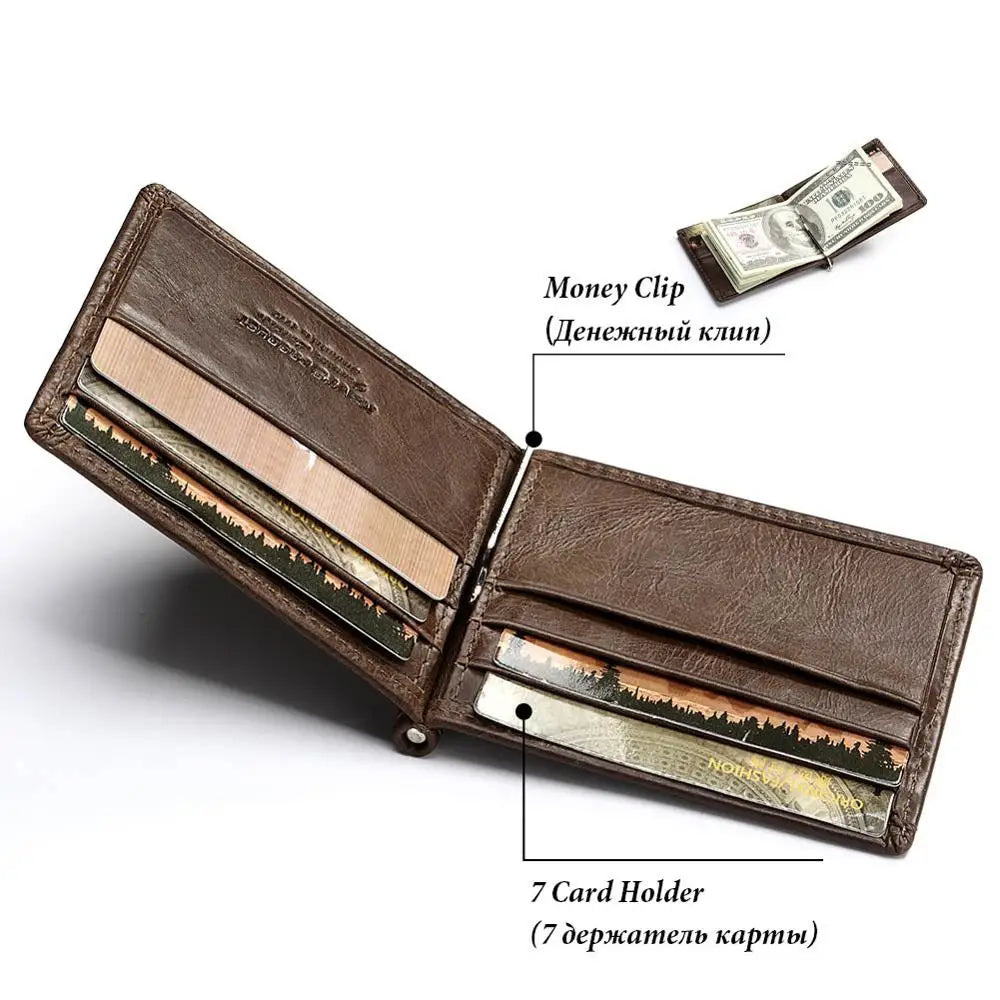 Genuine Leather Bifold Male Purse Billfold Wallet.