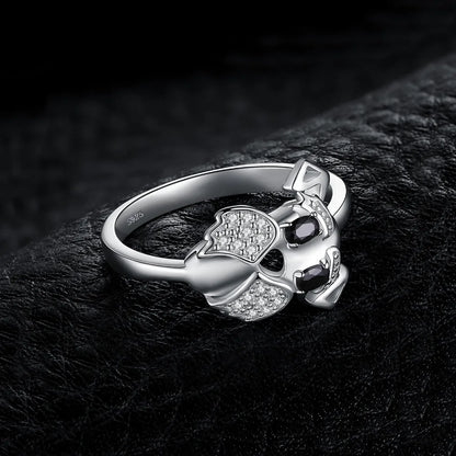 Dog Genuine Black Spinel Silver Ring