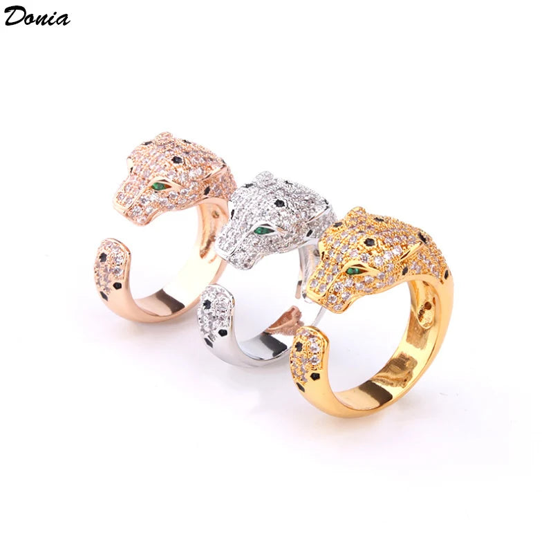 Donia Jewelry New European and American luxury fashion leopard bracelet inlaid AAA zircon leopard ring bracelet set