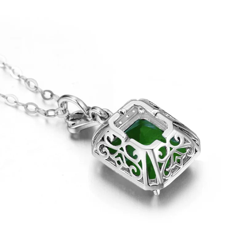 Szjinao Green Emerald Pendant Necklaces For Women With Diamonds 925 Silver Jewelry Gemstone Boho Berloque Esmeralda Pendentif