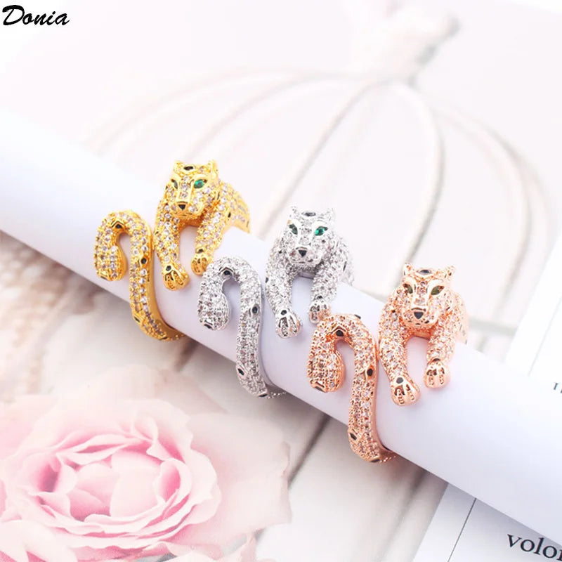 Donia jewelry European and American enamel fierce leopard open bracelet ring fashion luxury domineering AAA inlaid zircon jewelr