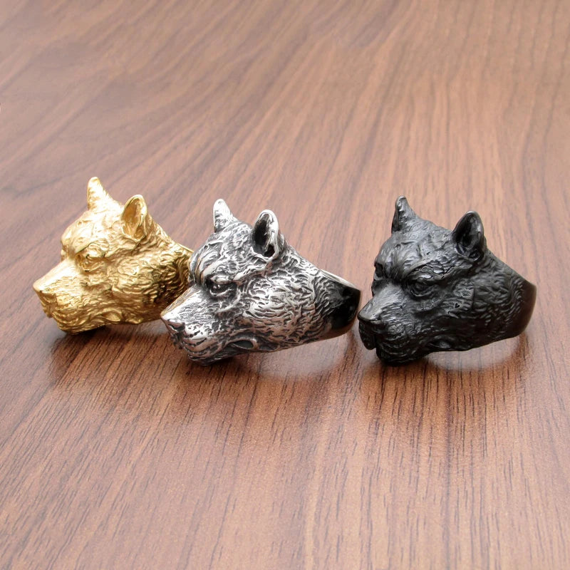 Punk Golden Plated Pit Bulldog Dog Rings.