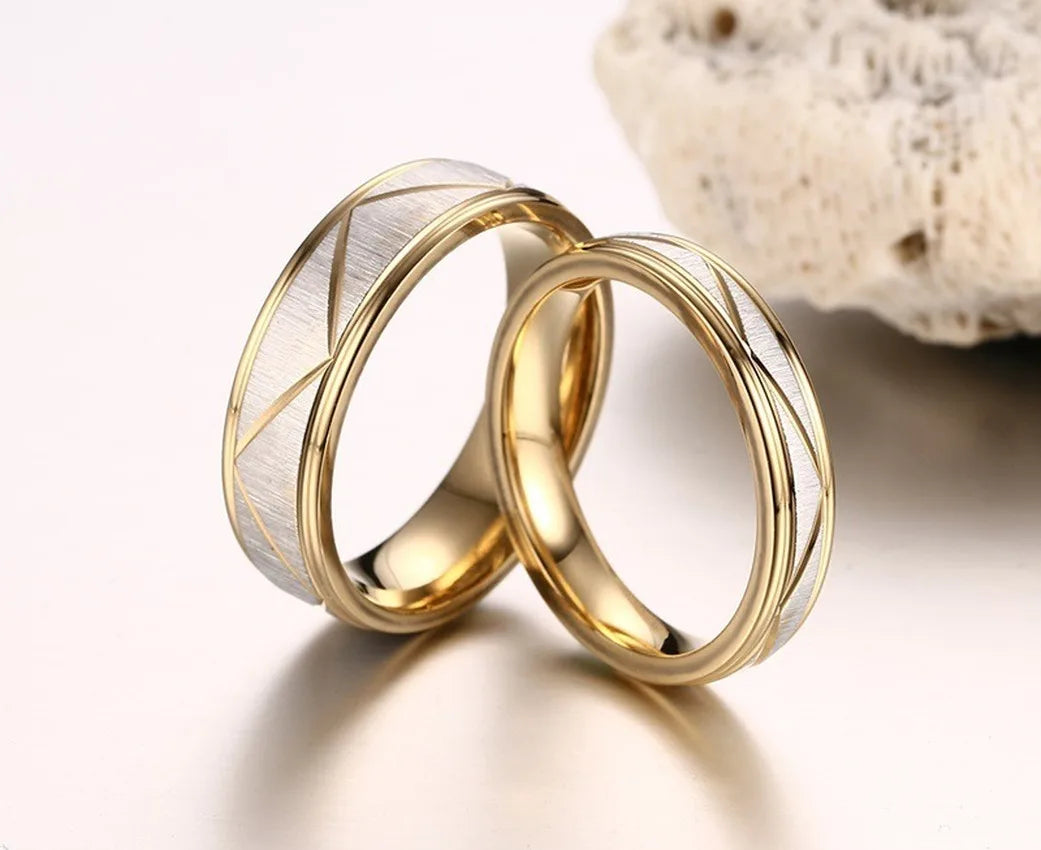 Gold Color Titanium Steel Couple Ring.