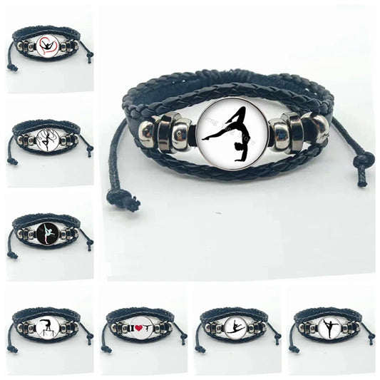 New gymnast leather bracelet art gymnast pattern glass bracelet gymnast commemorative gift