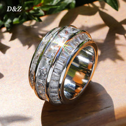 D&Z Baguette Layered Ring High Quality Copper Material Gold Color Iced Out Cubic Zirconia Fashion Hip Hop Jewelry Gift For Man