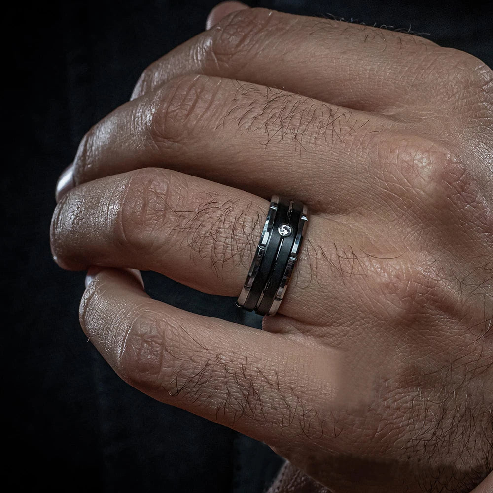 Men's Double Stainless Steel Ring Black Brushed.