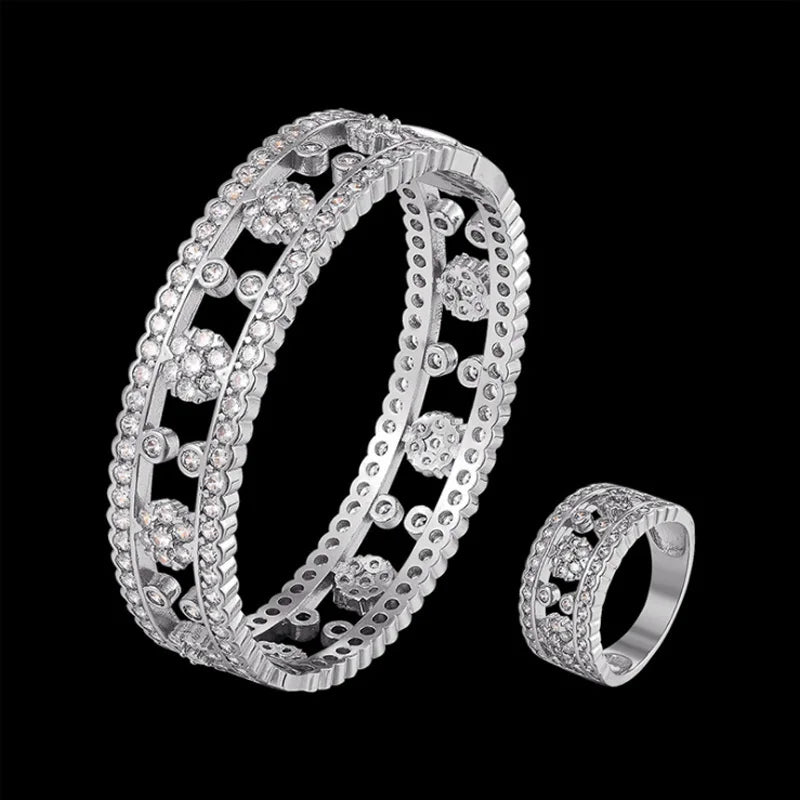 Donia jewelry Fashion luxury hollow out Bracelet flower creative Bracelet domineering micro inlaid AAA Zircon Bracelet Ring Set