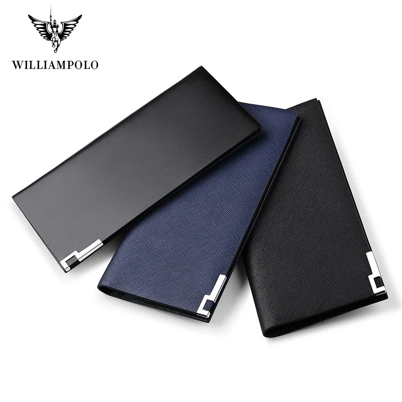 WILLIAMPOLO Luxury Brand Genuine Leather wallet For men card case Ultra-thin slim Multi-Card Long Wallet Purse card holder