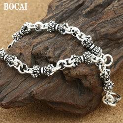 BOCAI New Trend 100% Real Pure S925 Silver Jewelry 4MM  7MM Retro Classic Vajra Simple Stylish Men's and Women's Bracelet