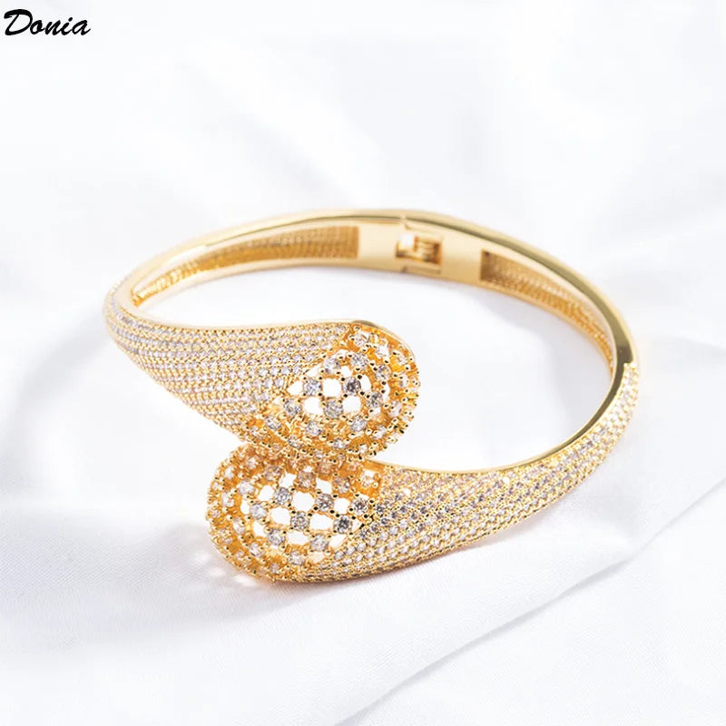 Donia Jewelry European and American fashion drop-shaped open bracelet hollow zircon luxury women's gold bracelet jewelry