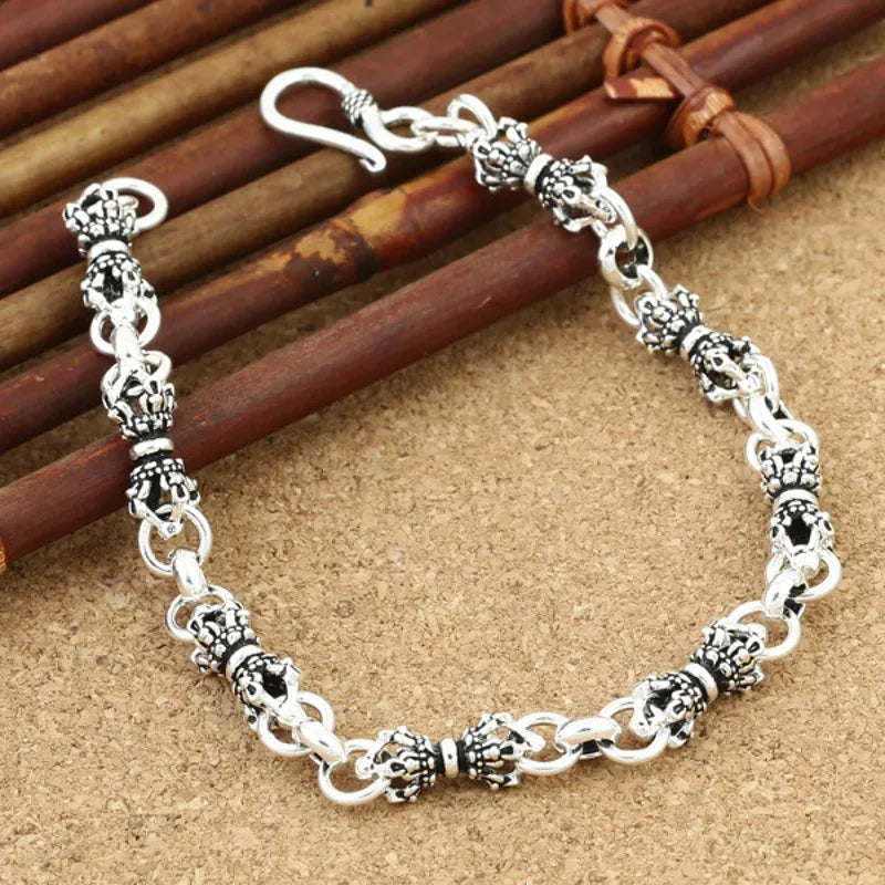 BOCAI New Trend 100% Real Pure S925 Silver Jewelry 4MM  7MM Retro Classic Vajra Simple Stylish Men's and Women's Bracelet