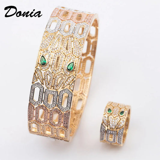 Donia Jewelry Snake Animal Bracelet Men's Party Jewelry Set Metal Copper Zircon Bracelet and Ring Accessory Set