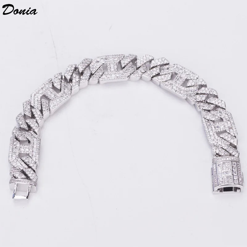 Donia Jewelry Fashion New Hip Hop Micro Inlaid AAA Zircon Copper Cuban Bracelet Electroplated  Men's Jewellery