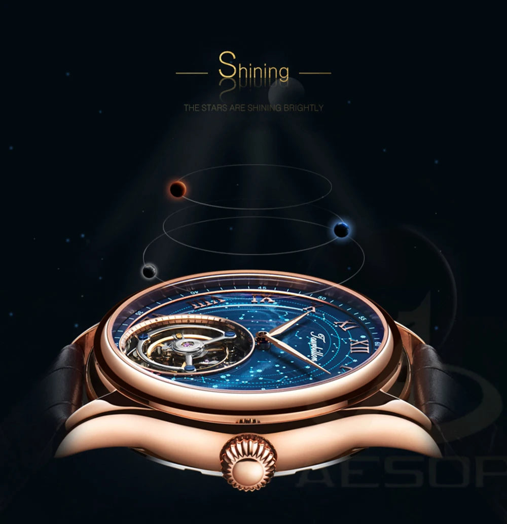 AESOP Real Tourbillon Watch For Men Quality Tourbillon Clock Men Sapphire Starry Sky  Mechanical Watch Relogio Masculino Invcta