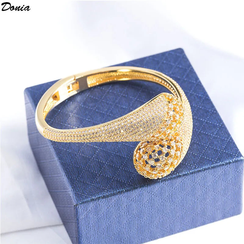 Donia Jewelry European and American fashion drop-shaped open bracelet hollow zircon luxury women's gold bracelet jewelry