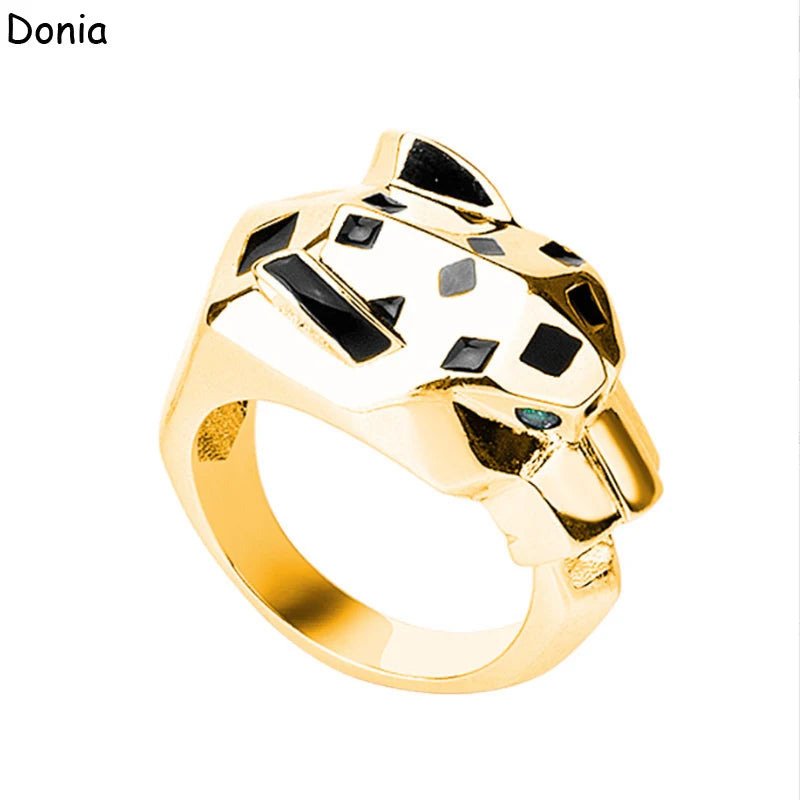 Donia jewelry European and American fashion enamel leopard head ring inlaid with AAA zircon luxury leopard head jewelry