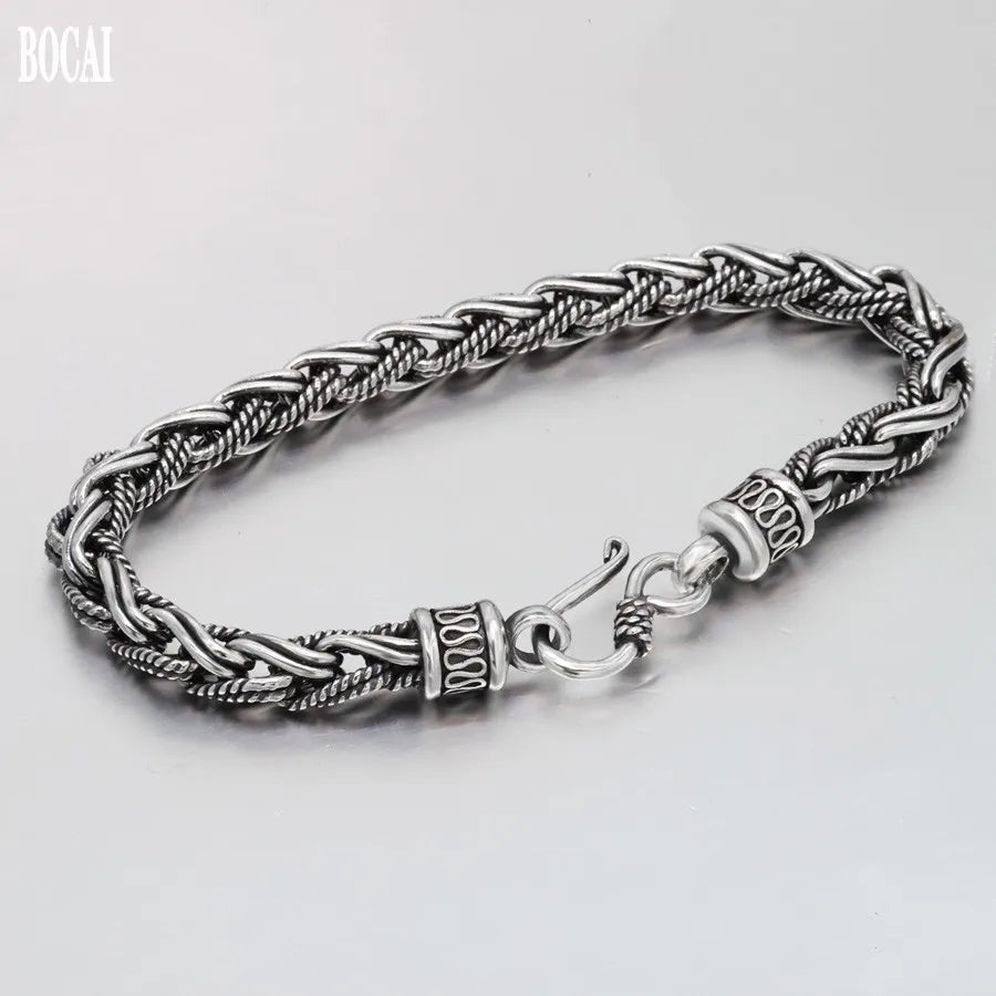 Hand-woven silver bracelet for men.