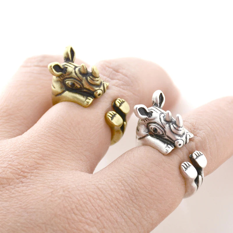 Retro Cute Dinosaur&Rhino&Leopard&Lion Rings For Women Girls Party Gift Boho Vintage Adjustable Animals Anillos Men Anel Jewelry