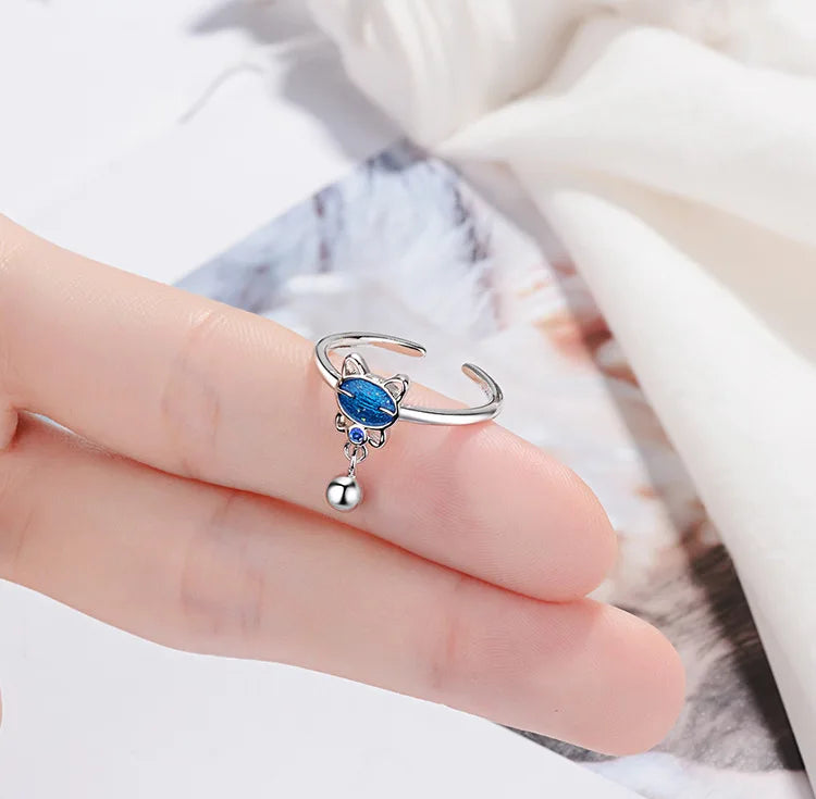 Simple Cute Blue Cat Bead Ring.