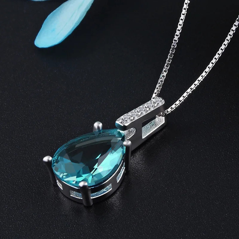 Pure Natural Blue Topaz Pendant 925 Sterling Silver Carat Necklace Colgantes Wedding Bizuteria pierscionki Pendant for women