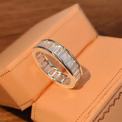 Unique Luxury Jewelry Pure 100%  925 Sterling Silver Princess Cut White Topaz CZ Diamond Women Wedding Band Ring Never Fade