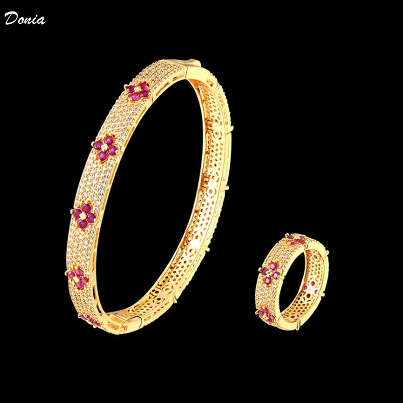 Donia jewelry Fashion hot selling flower bracelet micro inlaid AAA Zircon Bracelet Ring Set luxury new classic Bracelet Ring Set