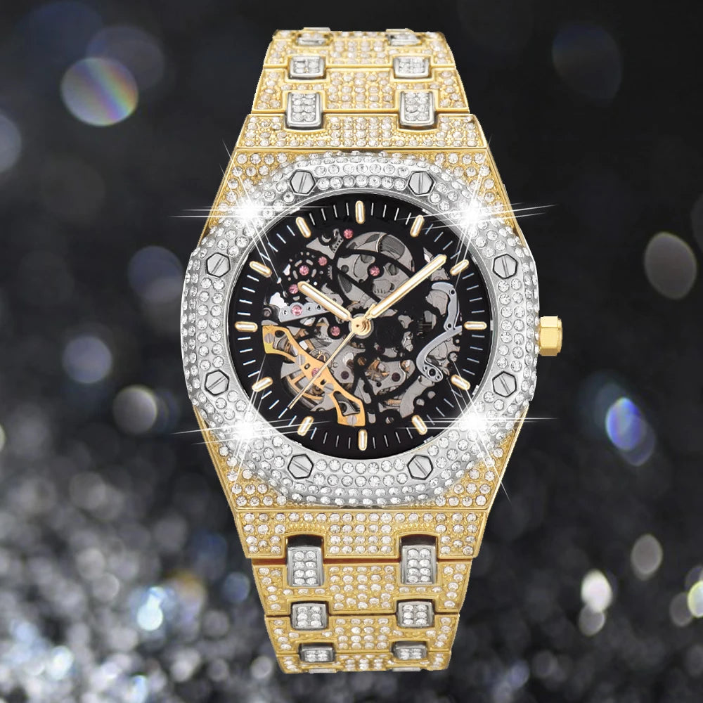 Iced Out AAA Diamond Watch Men Luminous Gear.