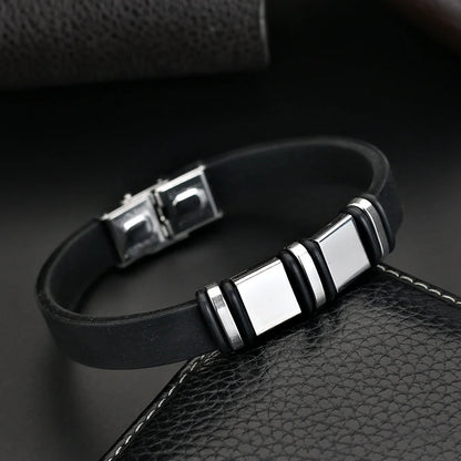 2024 Fashion Jewelry Stainless Steel Leather Bracelet.