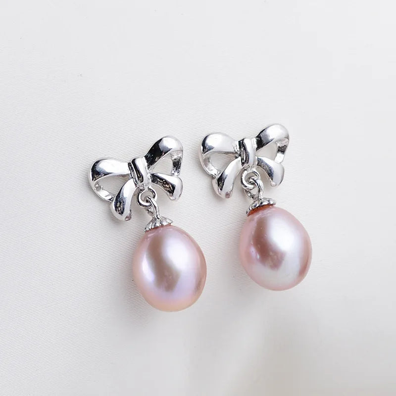 Natural Pearl Earrings - Genuine Freshwater Silver.