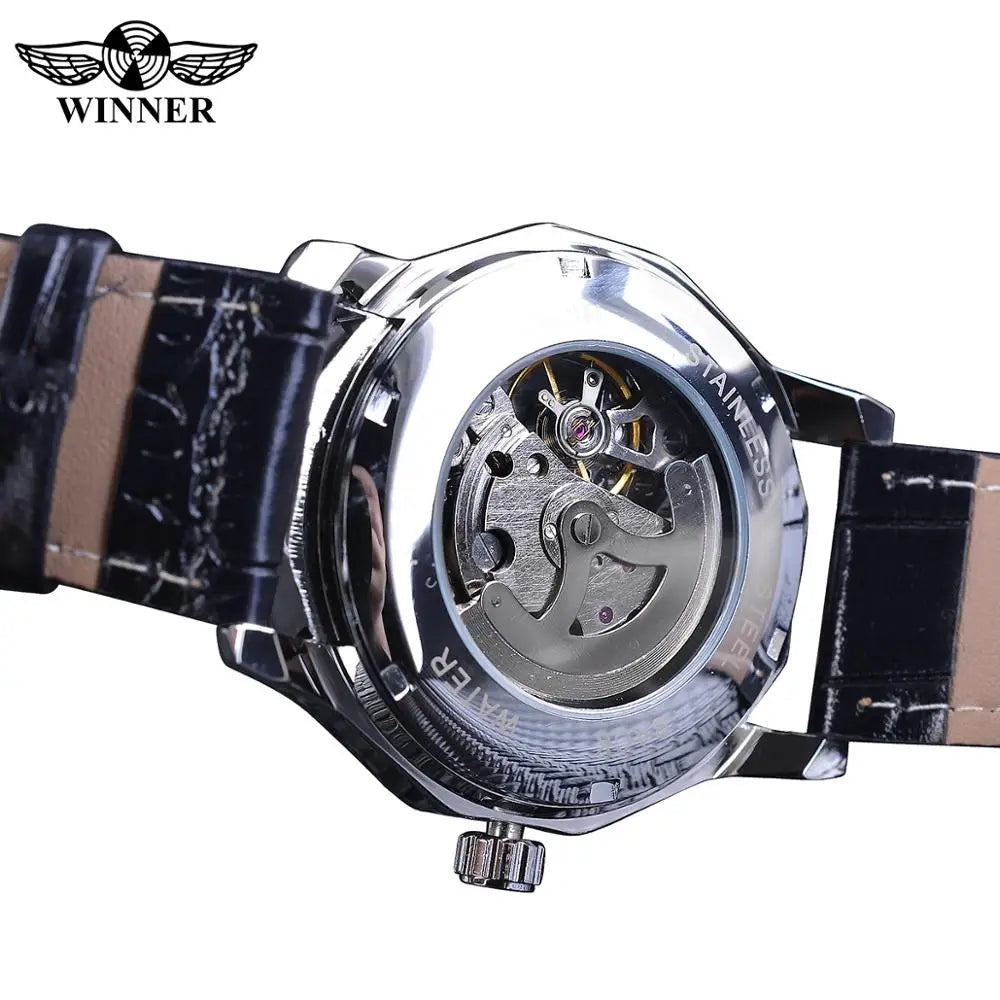 Winner Cool Ocean Geometry Design Transparent Skeleton Dial Mens Watch Top Brand Luxury Automatic Fashion Mechanical Watch Clock