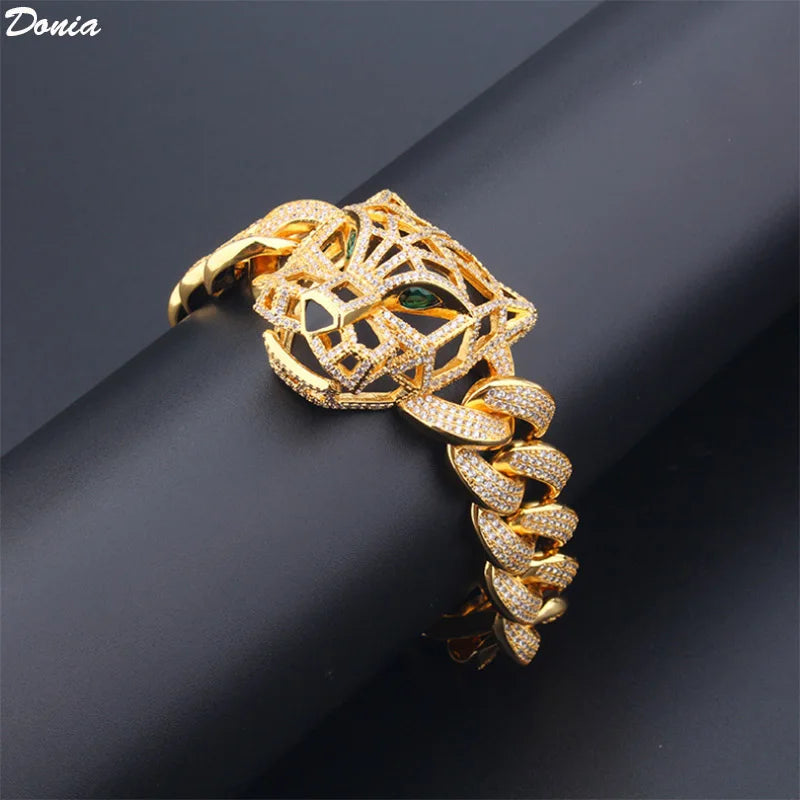 Donia Jewelry Fashion new personality hip-hop bracelet big leopard hollow inlaid AAA zircon luxury Cuban chain domineering first