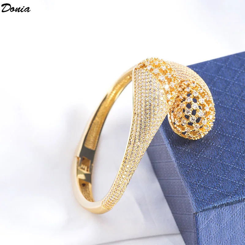 Donia Jewelry European and American fashion drop-shaped open bracelet hollow zircon luxury women's gold bracelet jewelry