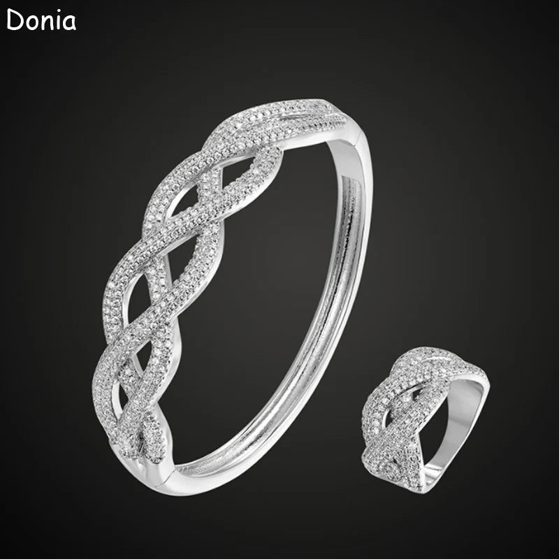 Donia Jewelry Fashion Chain Copper Micro-inlaid AAA Zircon Bracelet Set Creative Luxury Ladies Ring Set