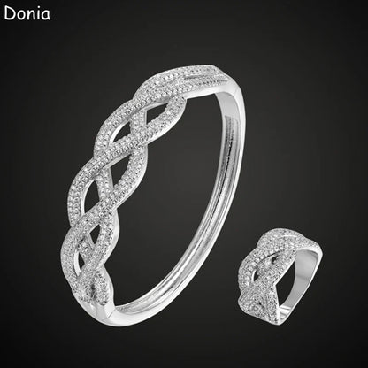 Donia Jewelry Fashion Chain Copper Micro-inlaid AAA Zircon Bracelet Set Creative Luxury Ladies Ring Set