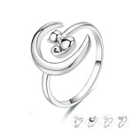 Silver Moon Cat Finger Rings for Women.