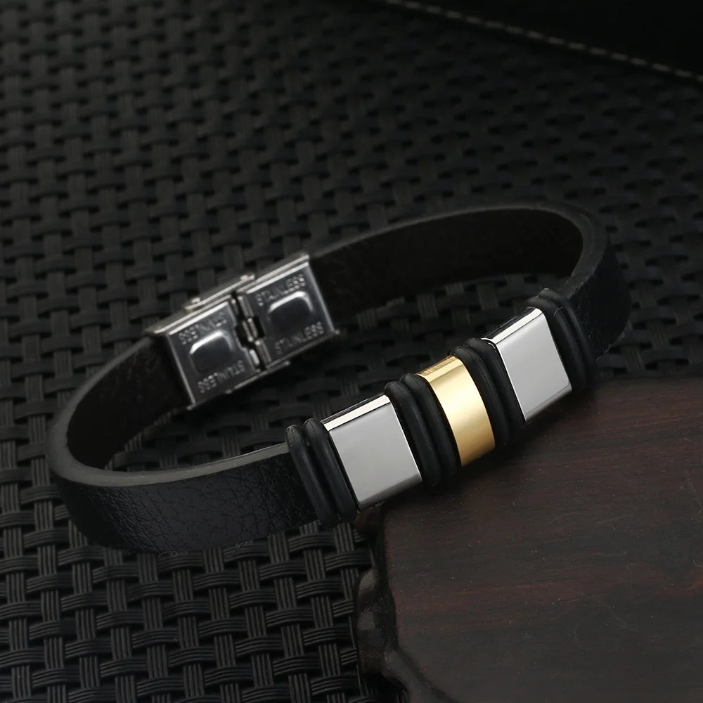 2024 Fashion Jewelry Stainless Steel Leather Bracelet.