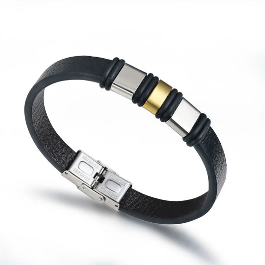 2024 Fashion Jewelry Stainless Steel Leather Bracelet.