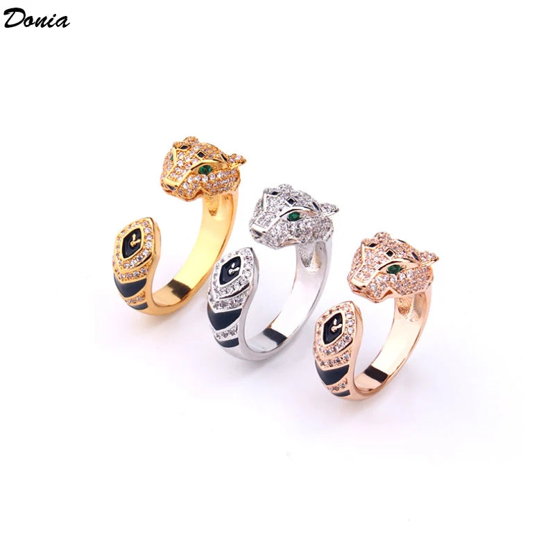 Donia Jewelry European and American new domineering luxury animal bracelet ring set enamel gold-plated leopard bracelet set