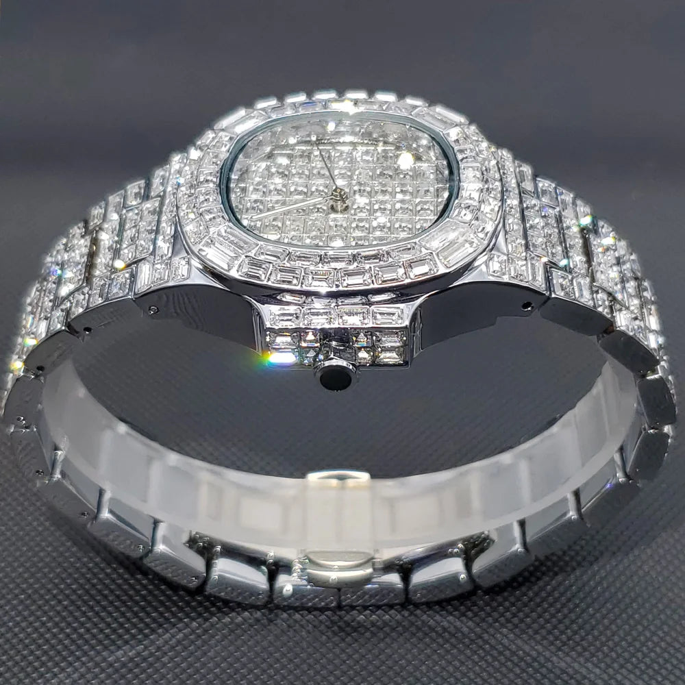 Luxury Watch For Men HipHop Diamond Silver.