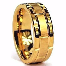 Men's Fashion Simple Tungsten Carbide Gold Color Grooved Ring Mens Engagement Wedding Band Party Anniversary Gift Jewelry