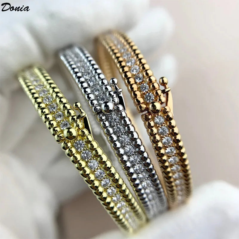 Donia Jewelry European and American fashion new copper micro-inlaid AAA zircon ball buckle bracelet tri-color luxury bracelet