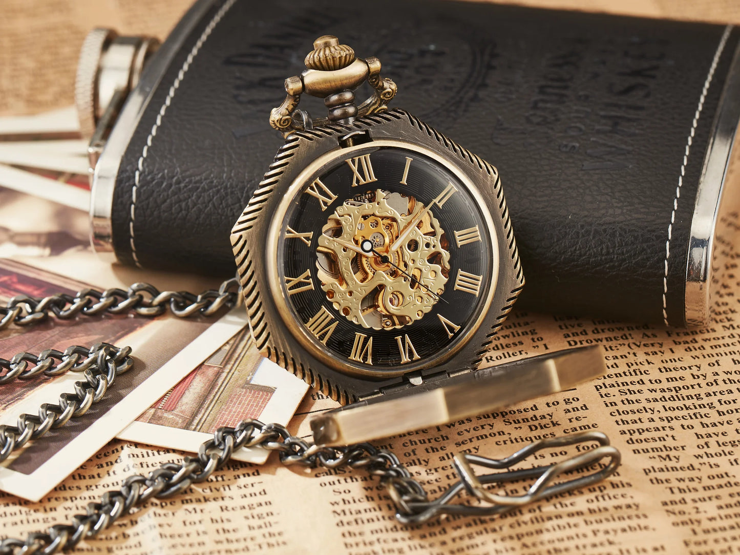 Classic Steampunk Skeleton Mechanical Pocket Watch.