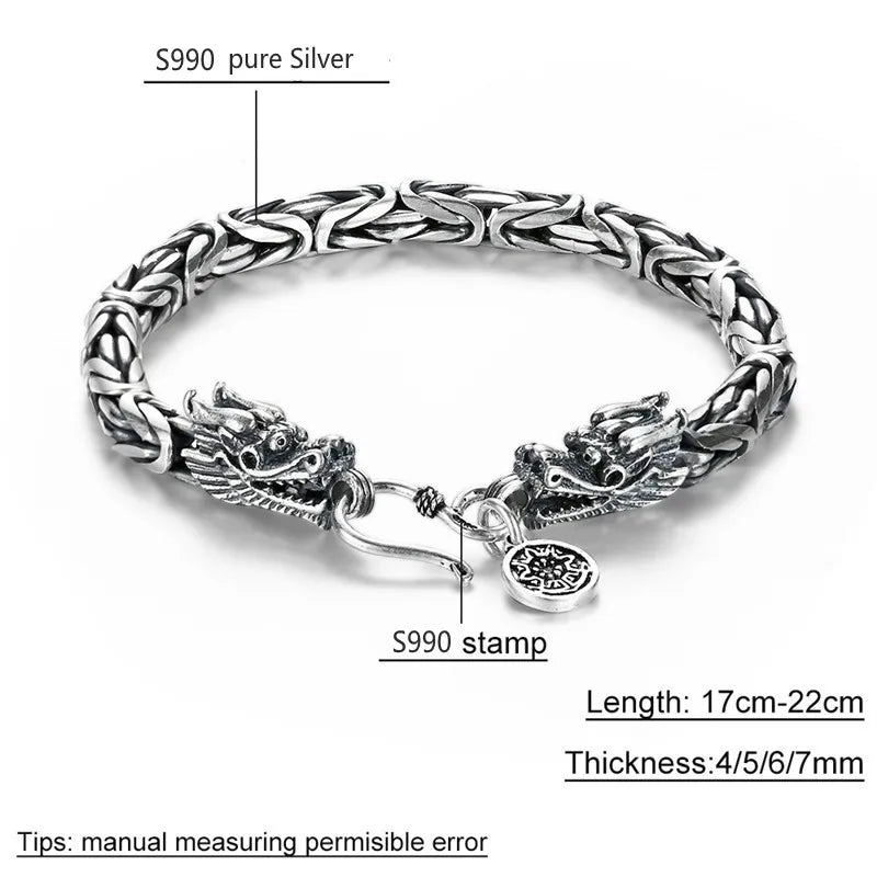 New 100% S990 Pure Silver Handmade Vintage Men's  Bracelet  Faucet Personalized Fashion Jewelry Exquisite Gift