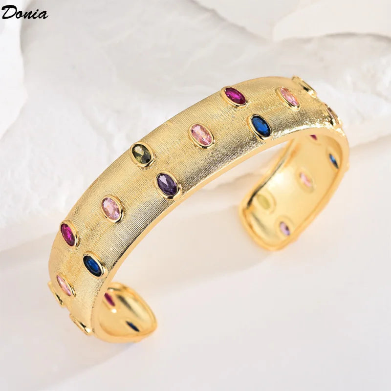 Donia Jewelry European and American fashion luxury colorful AAA zircon bracelet gold-plated retro elegant ladies bracelet