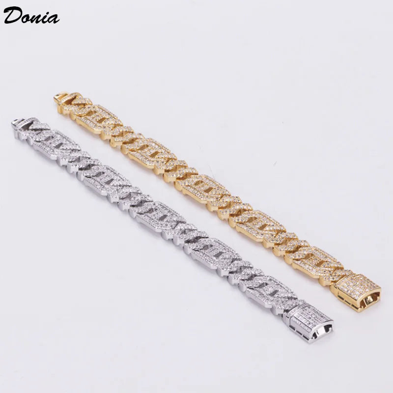 Donia Jewelry Fashion New Hip Hop Micro Inlaid AAA Zircon Copper Cuban Bracelet Electroplated  Men's Jewellery